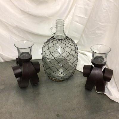 Decorative Jug With Wire and Set of Metal Candle Holders