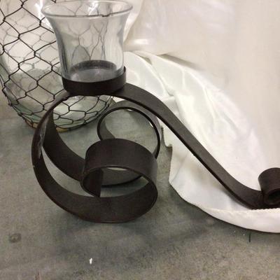 Decorative Jug With Wire and Set of Metal Candle Holders