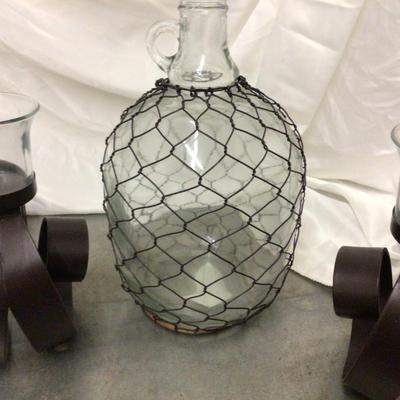 Decorative Jug With Wire and Set of Metal Candle Holders