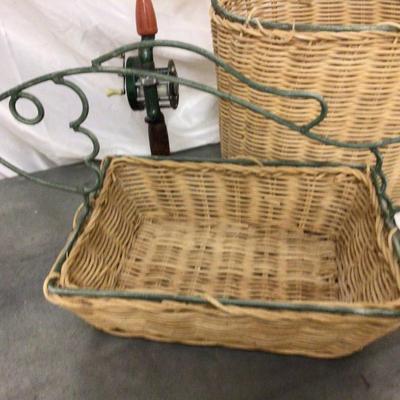 Two Wicker and Metal Fish Baskets And Shakespeare Fishing Rod and Reel