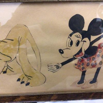 Vintage Mickey Minnie and Pluto Painted Cut Out Framed