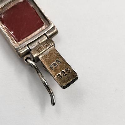 Square Turquoise & Carnelian Inlay Link Bracelet 26.3gr