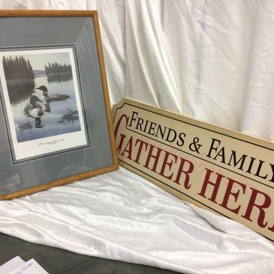 Loon Picture and Friend's and Family Gather Here Wood Sigh