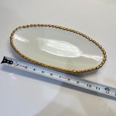 Glass Rose Bowls with stands and a small platter