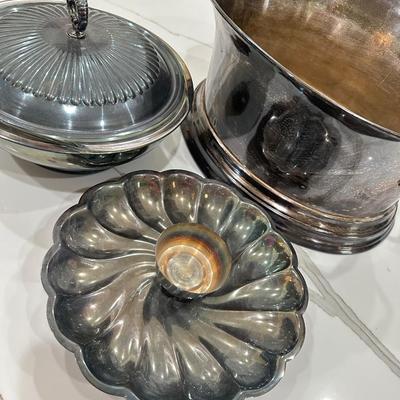 Beautiful Silverplate Items for Entertaining Ice Bucket, Nut dishes