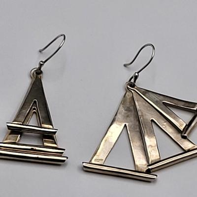 Modernist Three Triangle Dangle Earrings 12.7gr