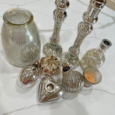 Mercury Glass Items with Candlesticks - Decor