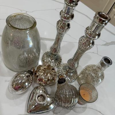Mercury Glass Items with Candlesticks - Decor