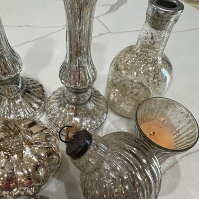 Mercury Glass Items with Candlesticks - Decor