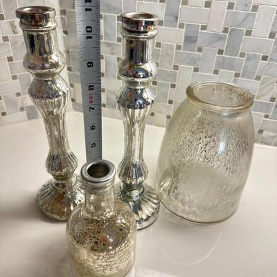Mercury Glass Items with Candlesticks - Decor