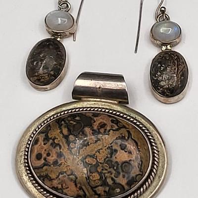 Jasper & Moonstone Earrings & Large Pendant 53.5gr