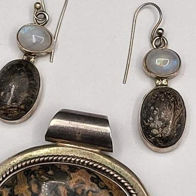 Jasper & Moonstone Earrings & Large Pendant 53.5gr