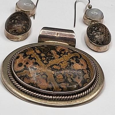 Jasper & Moonstone Earrings & Large Pendant 53.5gr