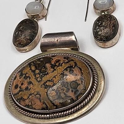 Jasper & Moonstone Earrings & Large Pendant 53.5gr