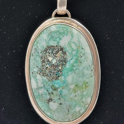 Outstanding Turquoise & Silver Pendant on 21" Chain 46gr