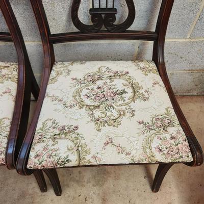 Pair Duncan Phyfe Style Harp Lyre Back Chairs