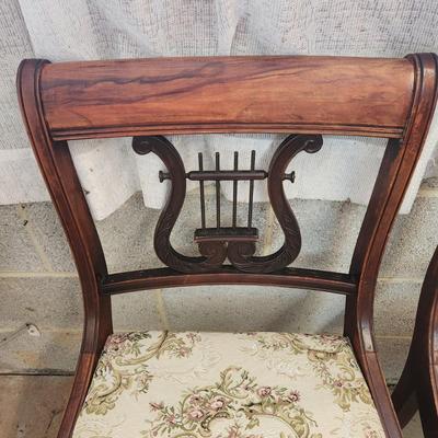 Pair Duncan Phyfe Style Harp Lyre Back Chairs