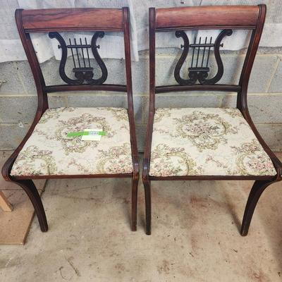 Pair Duncan Phyfe Style Harp Lyre Back Chairs