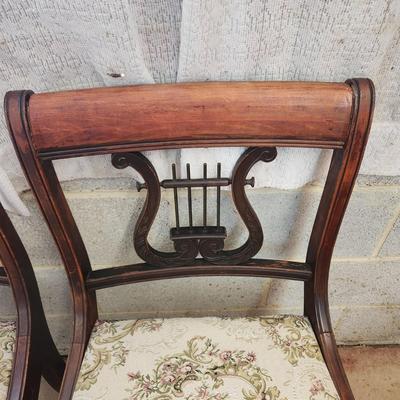 Pair Duncan Phyfe Style Harp Lyre Back Chairs