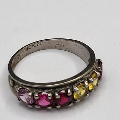 Vintage 10k White Gold & Colored Sapphire Ring 2.6gr