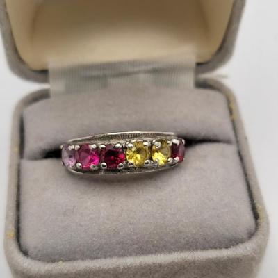 Vintage 10k White Gold & Colored Sapphire Ring 2.6gr