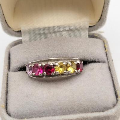 Vintage 10k White Gold & Colored Sapphire Ring 2.6gr
