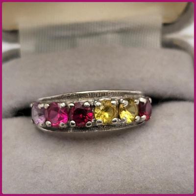 Vintage 10k White Gold & Colored Sapphire Ring 2.6gr