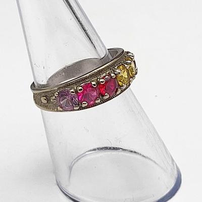 Vintage 10k White Gold & Colored Sapphire Ring 2.6gr