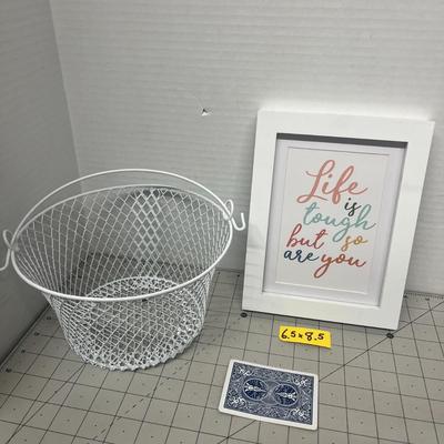 White Wire Storage Basket With Frame