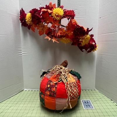 Patch work pumpkin & autumn flower swag