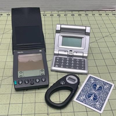 Jumbo Universal Remote Control Digital Alarm Clock Palm Pilot With Charger & Plastic Locking Carabiner