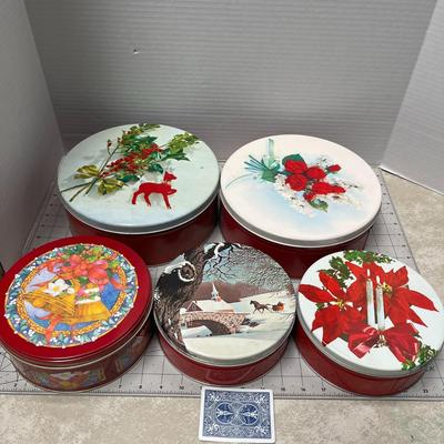 Vintage Christmas Tin, Round Metal Box