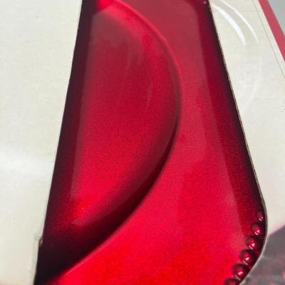 Set of 12 Red Chargers 13" Plastic Plates Beaded Edge Sparkle Finish