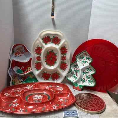 Vintage 1970's Plastic Christmas Divided Serving Trays