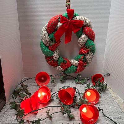 Vintage Plush Braided Large Christmas Wreath & 6 Feet Of Lighted Christmas Garland