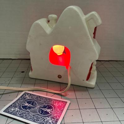 Ceramic Christmas House With Red Light
