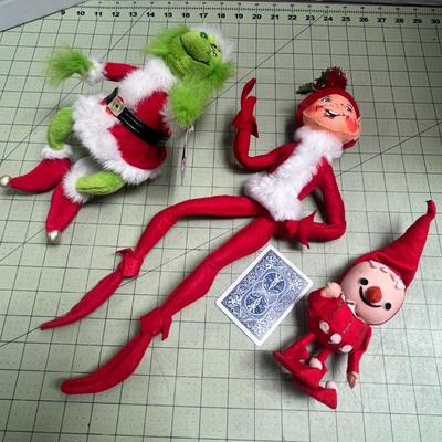 Annalee Very Merry Red Elf & Grinch Rubber Face Plush With Burmel Happy Doll Toy