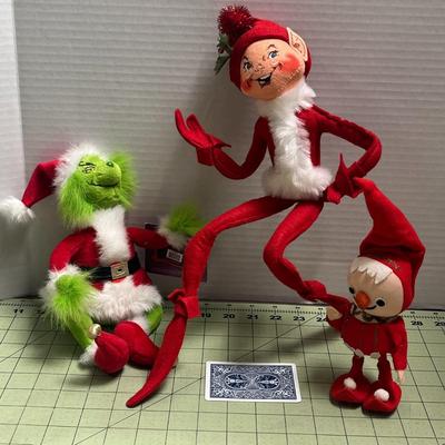 Annalee Very Merry Red Elf & Grinch Rubber Face Plush With Burmel Happy Doll Toy
