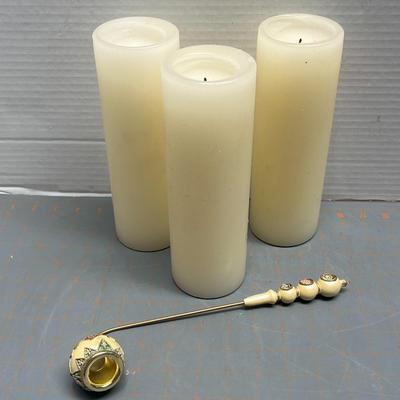 3 Set Of Christmas Candle & Candle Snuffer
