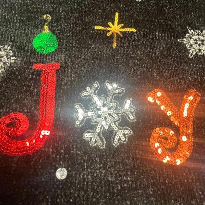 Womens Mediun Joy Black Sequin Knit Cowl Neck Christmas Holiday Winter Sweater Top