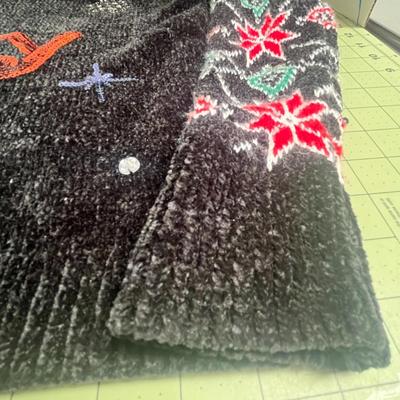 Womens Mediun Joy Black Sequin Knit Cowl Neck Christmas Holiday Winter Sweater Top