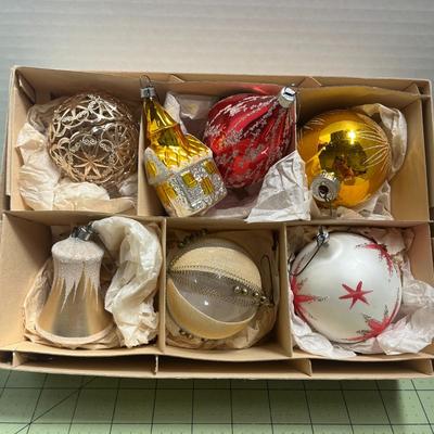 Vintage Antique 1960's German Deep Star Indent Christmas Tree Ornaments Baubles Mercury Christmas Glass