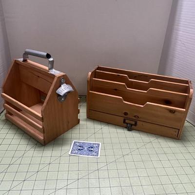 3 Tier Wooden Desk Organizer With Bottle Caddy