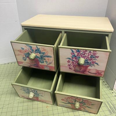 Floral Decor 4 Drawer Small Wood Accent Cabinet