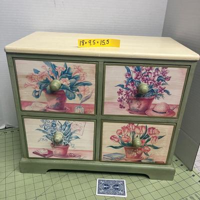 Floral Decor 4 Drawer Small Wood Accent Cabinet