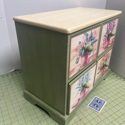 Floral Decor 4 Drawer Small Wood Accent Cabinet