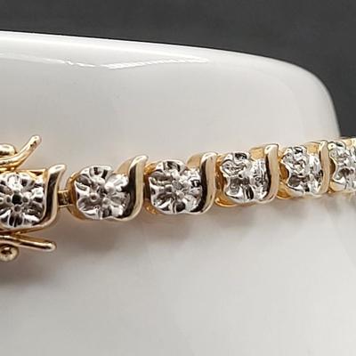 Gold Over Silver Tennis Bracelet Rubies Heart Charm 10.9gr