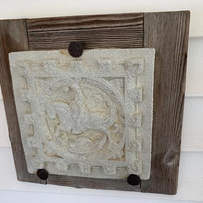 Concrete Tile Mounted On Wood Hanging Decor From Spain