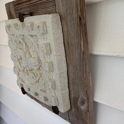 Concrete Tile Mounted On Wood Hanging Decor From Spain
