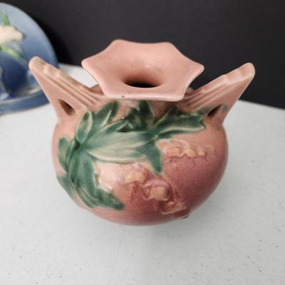 2 Vintage Rossville Pottery Wall Pocket and Bleeding Heart Vase
